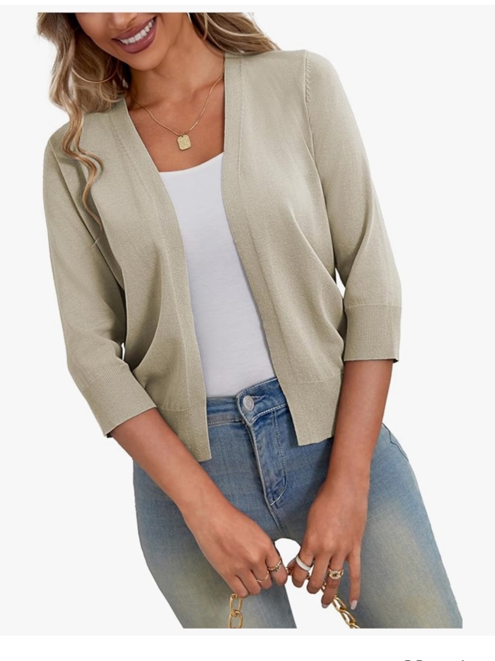 Lightweight Open-Front Cardigan Sweater - Cream - Picture 4 of 4